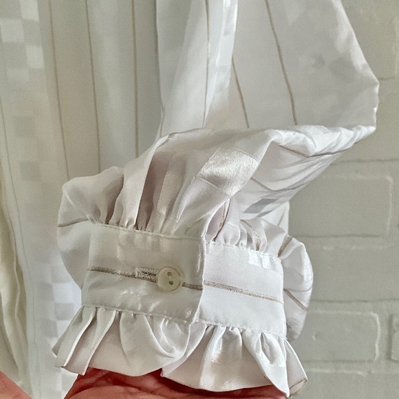 Vintage blouse damier Ruffled Retro Elegance MCM Mad men Cream Gold 16 - Picture 9 of 13
